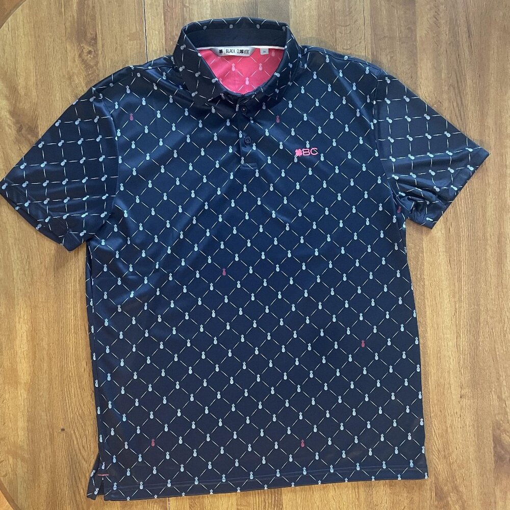 Black Clover (NEVER WORN) polo, size M, navy blue with light blue pineapples